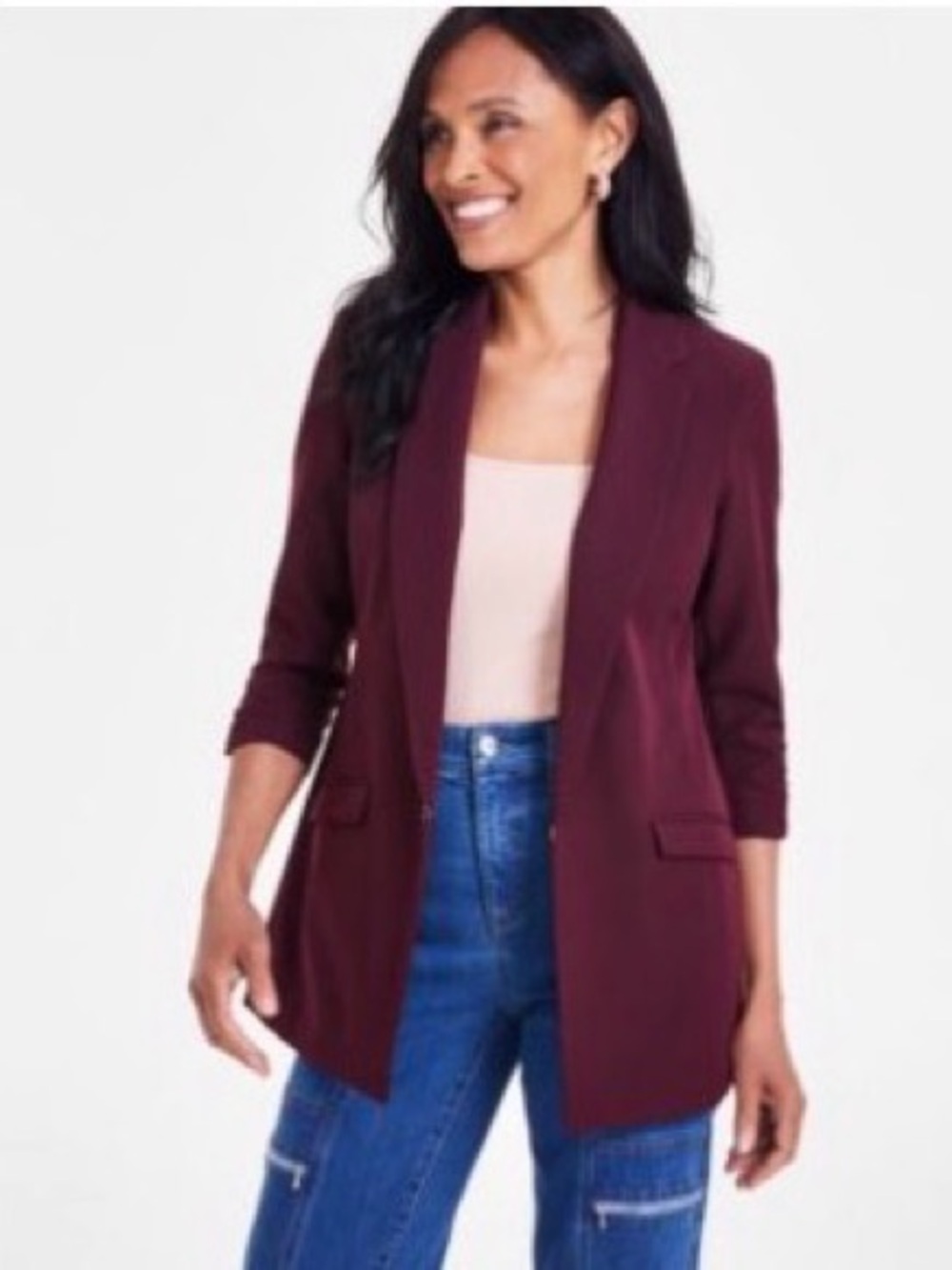 INC International Concepts Wine-Red Open-Front Blazer